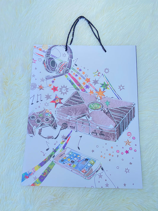 Shopping, blanco con estampado de una caja de música, GRANDE.