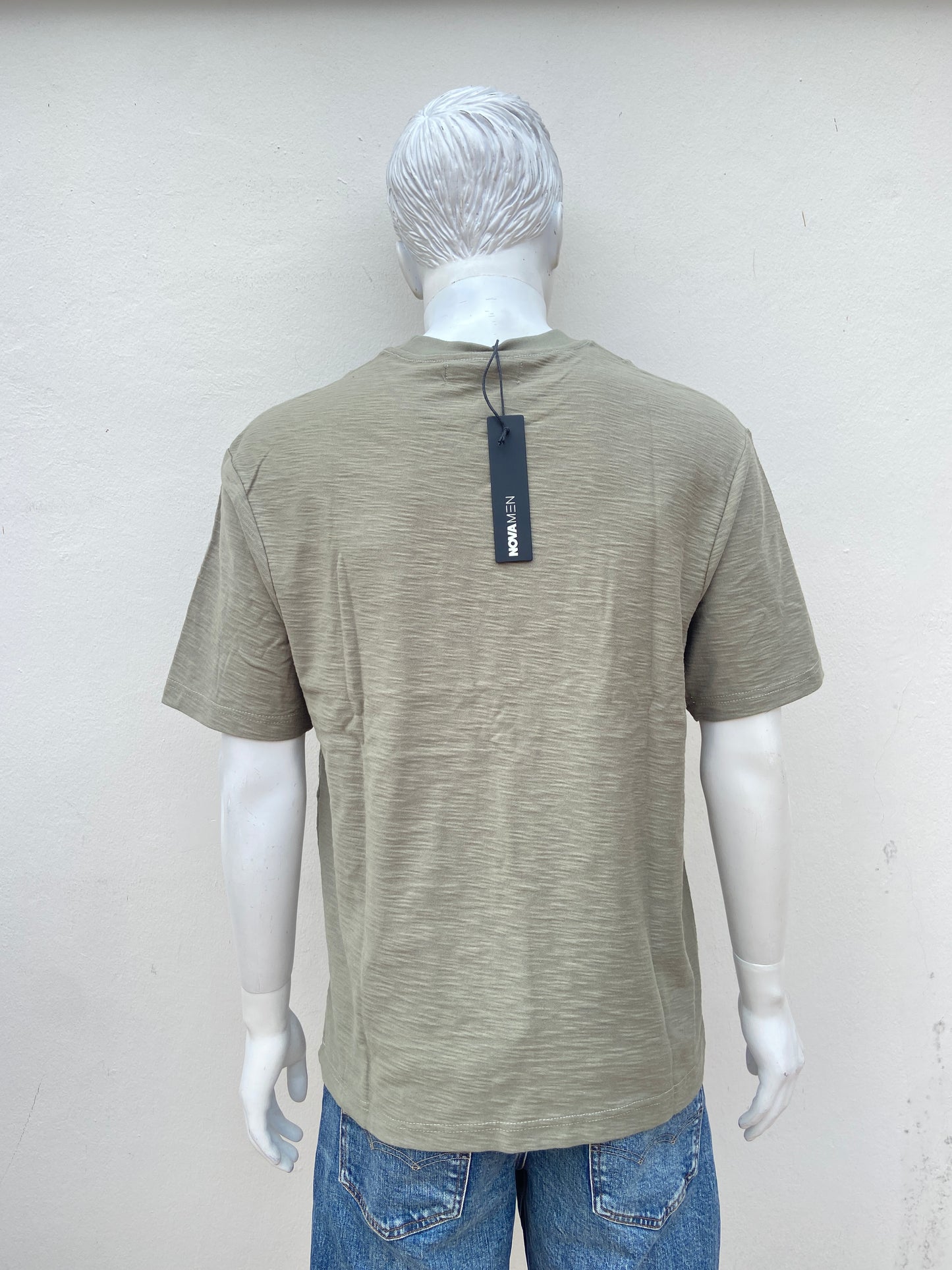 T-shirt, verde oliva liso, cuello redondo (OLIVE), esencial.