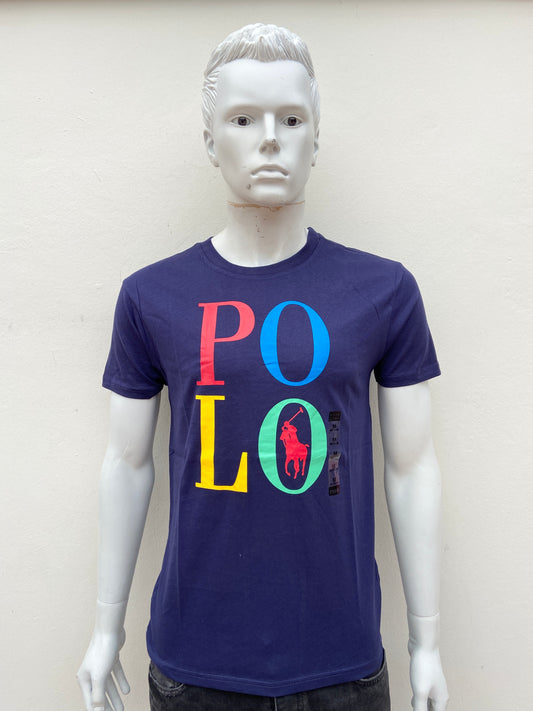 T-shirt RALPH LAUREN POLO original azul marino con letras POLO en colores.
