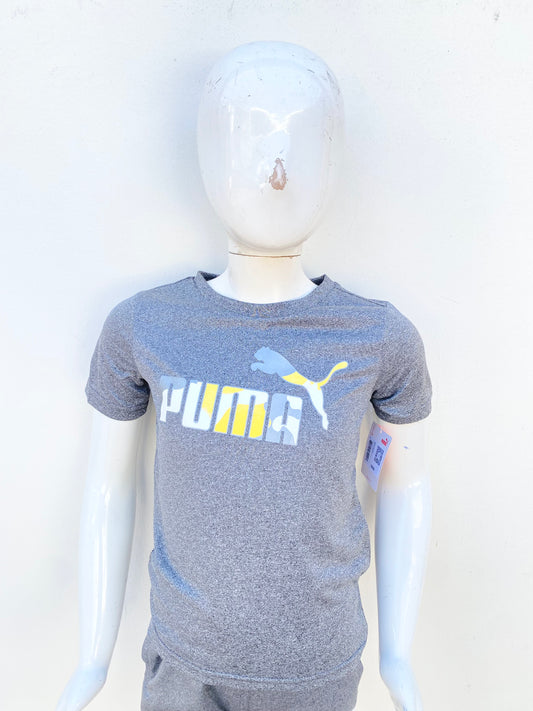 T-shirt Puma original, gris con letras PUMA en Amarillo,.