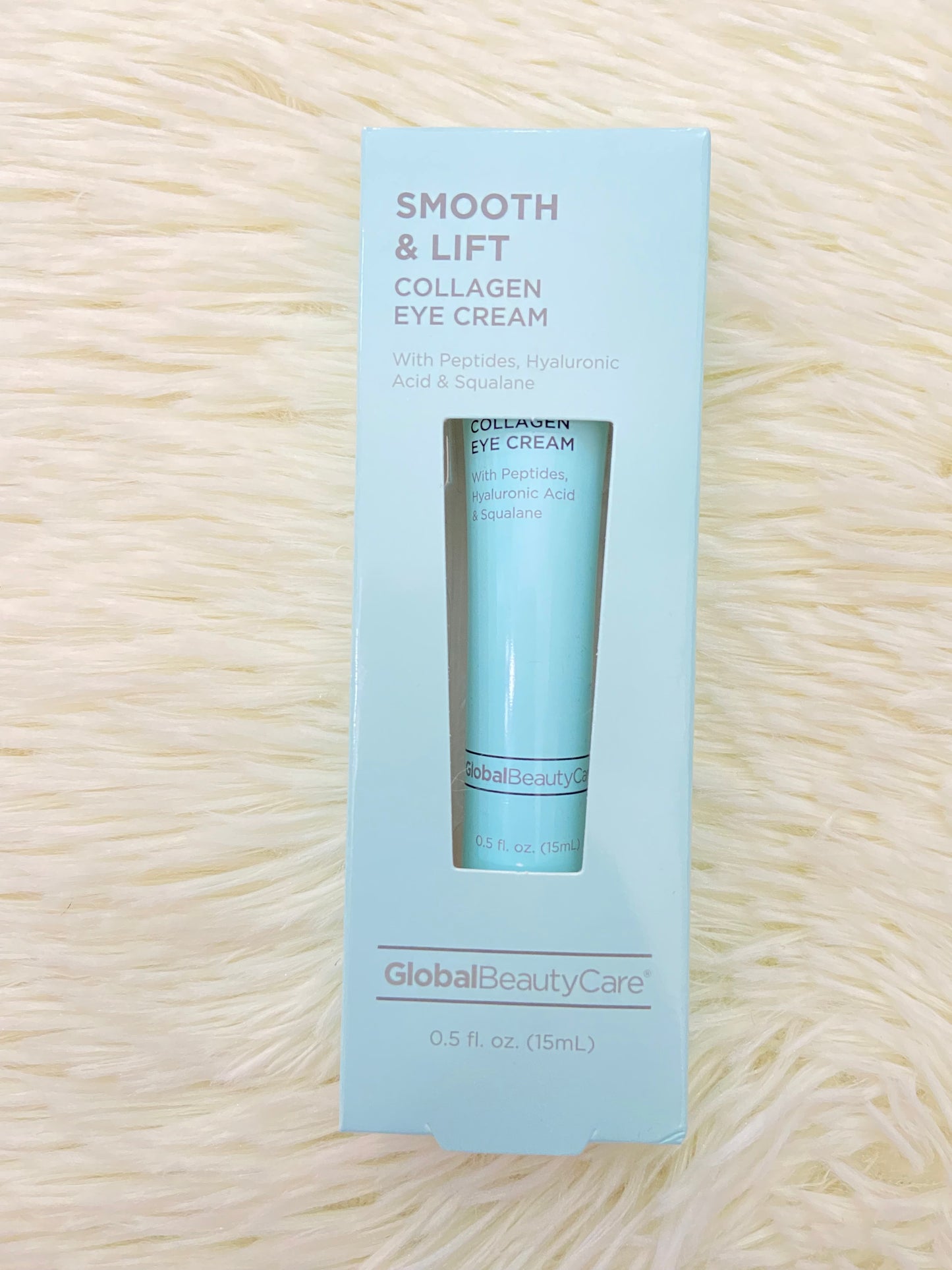 Crema para contornos de ojos GLOBAL BEAUTY CARE original, azul, con ácido hialurónico, escualano, péptidos y colágeno, sirve para las líneas de expresión y brindar una buena hidratación.