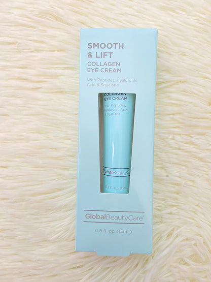 Crema para contornos de ojos GLOBAL BEAUTY CARE original, azul, con ácido hialurónico, escualano, péptidos y colágeno, sirve para las líneas de expresión y brindar una buena hidratación.