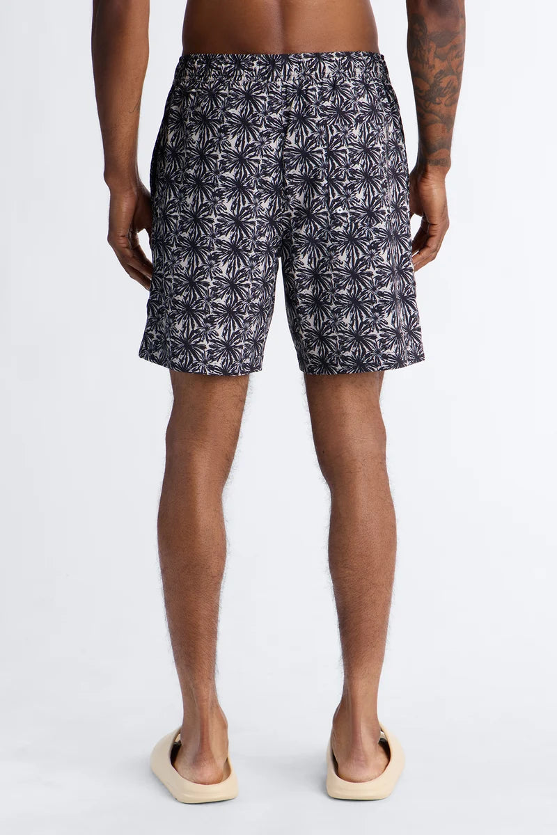 Bañador/ Baggy , crema con estampado de flores negras y lazo ajustable en color blanco.
