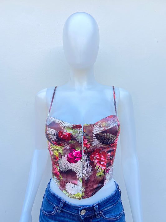 Top/ Corset Fashion Nova original negro con estampado de flores.