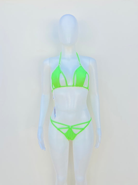 Biquini Mermaid Swimwear original verde Neón con lazos cruzados, diferente.