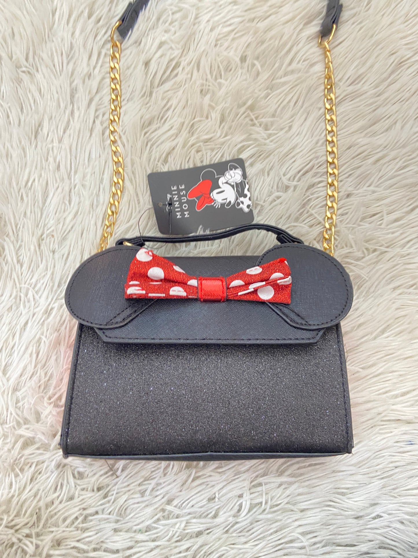 Cartera Disney MINNIE MOUSE original, negra con orejas de Minnie y lazo rojo.