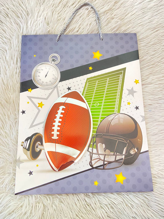 Shopping, gris y blanco, con estampado de futbol americano, GRANDE.