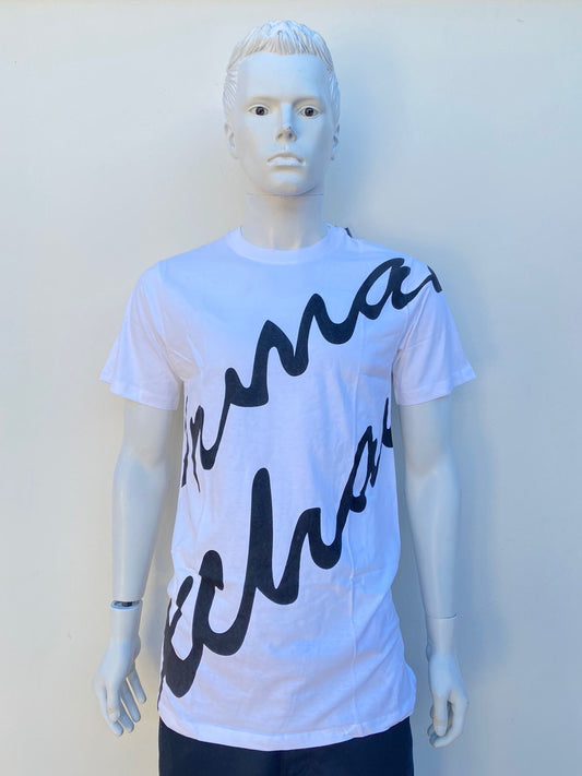 T-shirt Armani Exchange original blanco con letras en cursiva en negro.