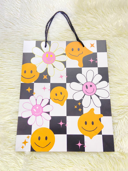 Shopping, blanco con cuadros y carita felices, MEDIANO.