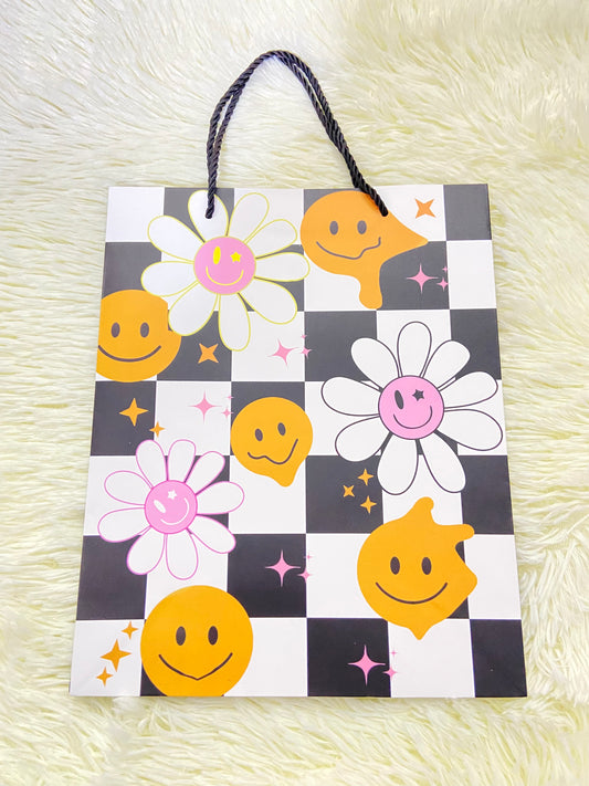 Shopping, blanco con cuadros y carita felices, MEDIANO.