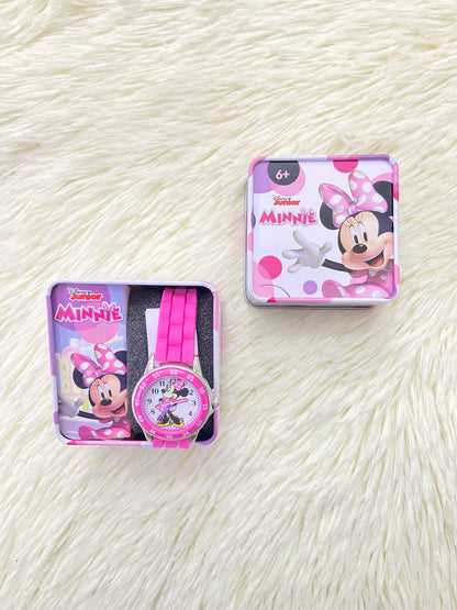 Reloj DISNEY original, rosado de MINNIE MOUSE, con estampado del personaje, 6+.