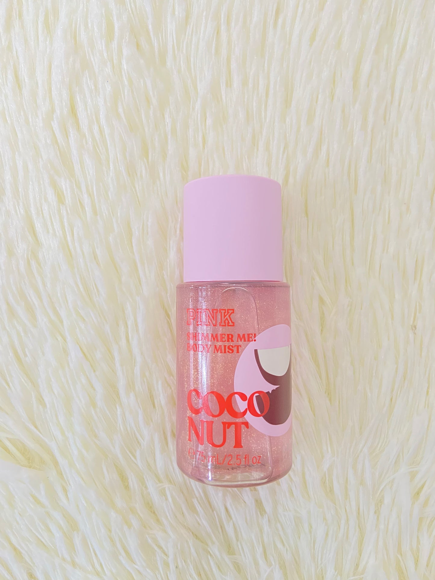 Pack PINK original, de colonia, aceite y crema minis, COCONUT rosada,con brillitos. Más el bolso