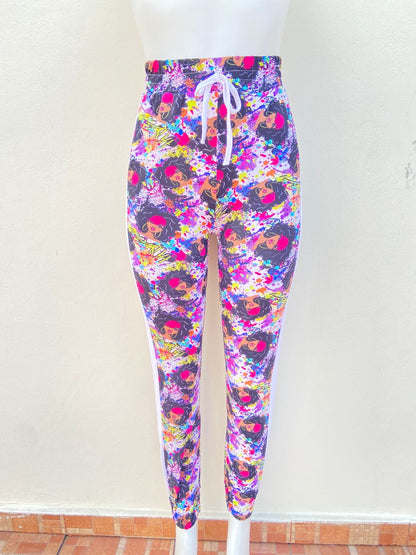 Legging GIRLS original multicolor con raya blanca en los costados.