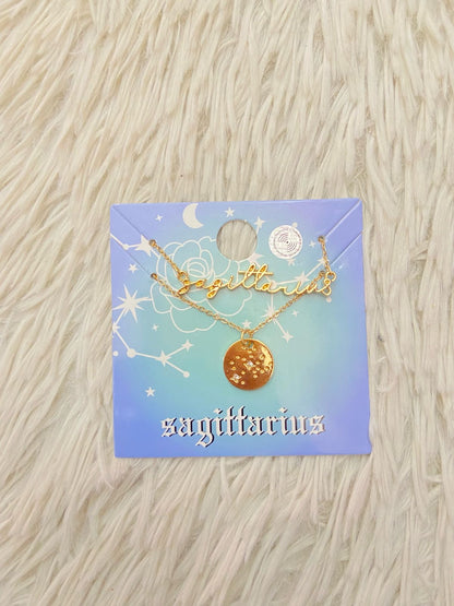 Cadena FOREVER 21 Original de dos piezas una con el nombre del signo SAGITARIO y otra con una medalla