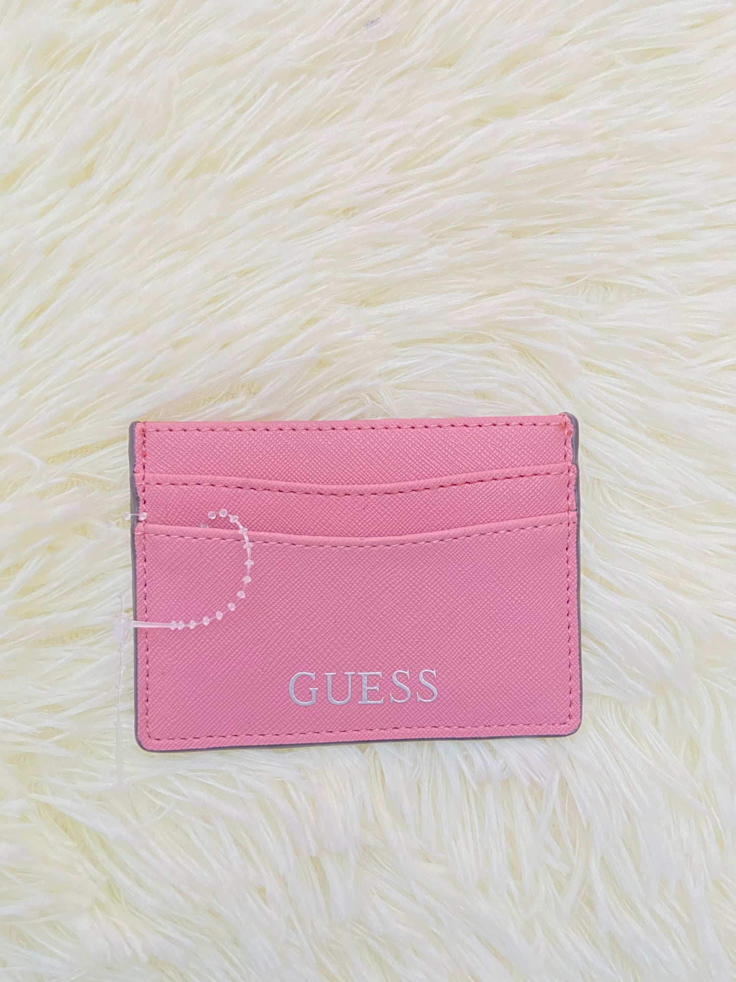 Set GUESS original de monedero/ cartera y tarjetero de color rosado ( Dusty Rose ) con letras de color plateado y rosado.