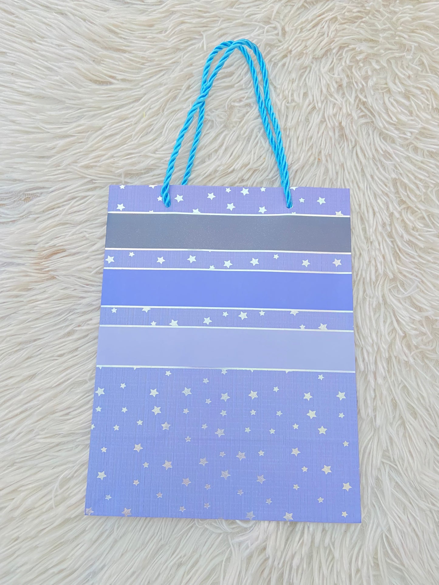 Shopping, azul con rayas en color azul y estrellas plateadas, PEQUEÑO.
