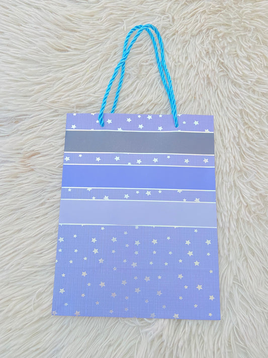 Shopping, azul con rayas en color azul y estrellas plateadas, PEQUEÑO.