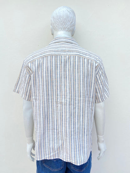 Camisa AMERICAN EAGLE original, beige con rayas en color marrón y azul marino, 100% algodón.