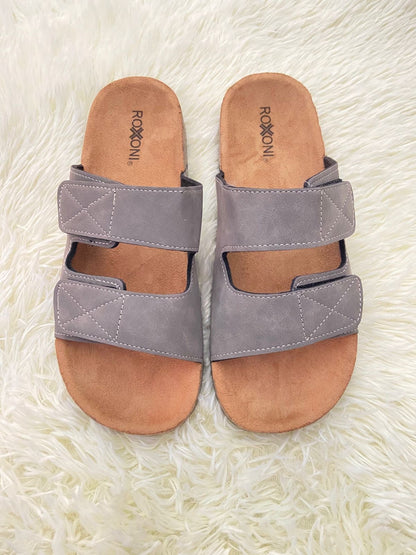 Sandalias ROXONI original, marrón con gris, ajustables, en piel pana. Comodos para caminar
