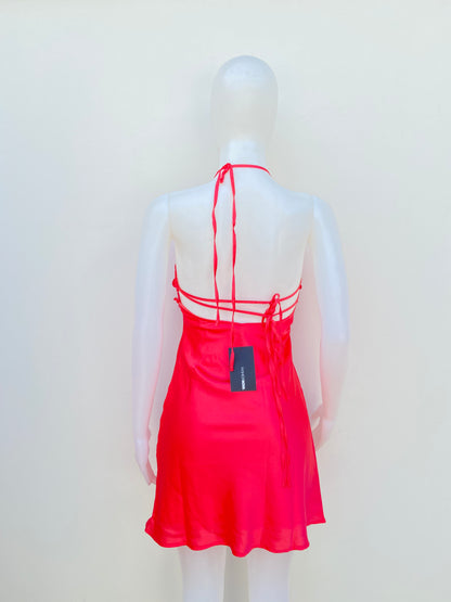 Vestido naranja Neón en satin ( rosado ).