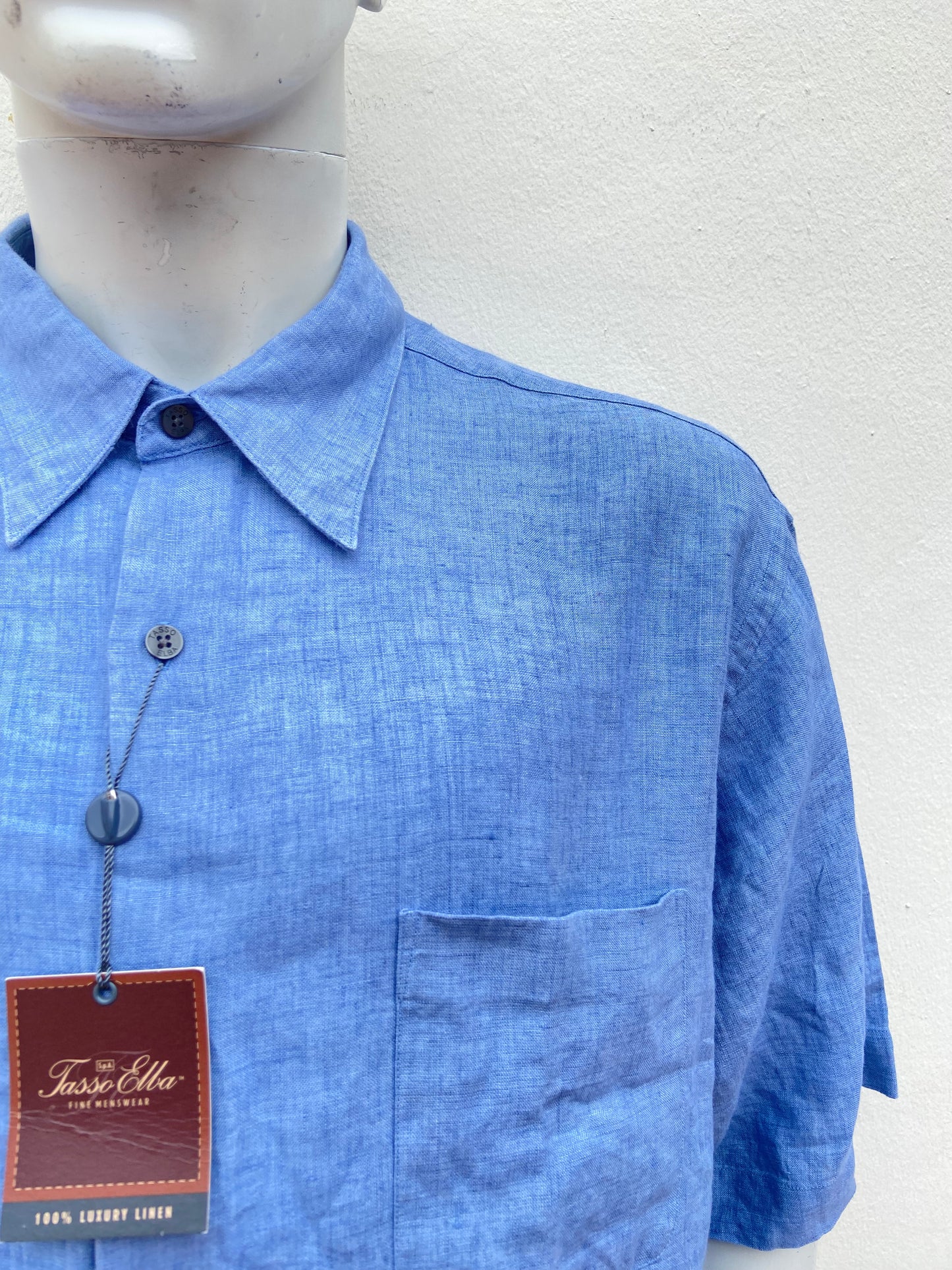 Camisa TASSO ELBA original, 100% lino, azul con bolsillo