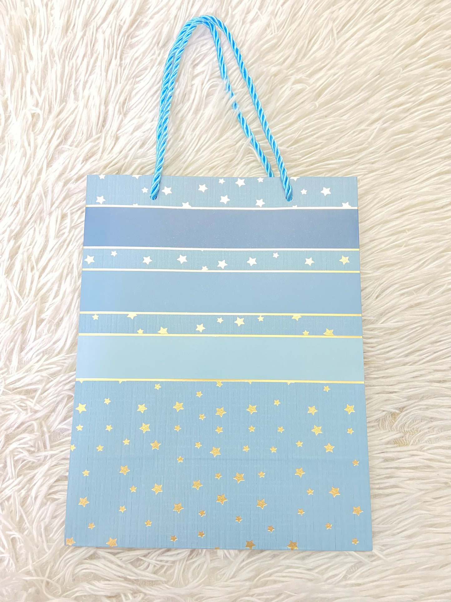 Shopping, azul claro con estampado de estrellas doradas, PEQUEÑO.