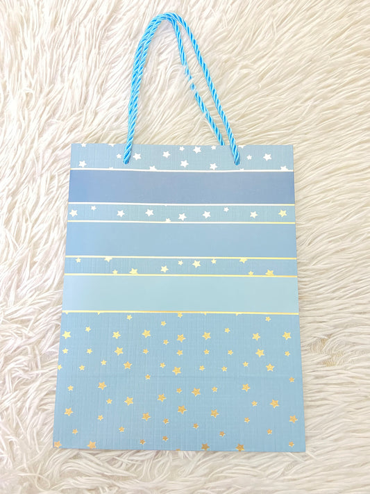 Shopping, azul claro con estampado de estrellas doradas, PEQUEÑO.