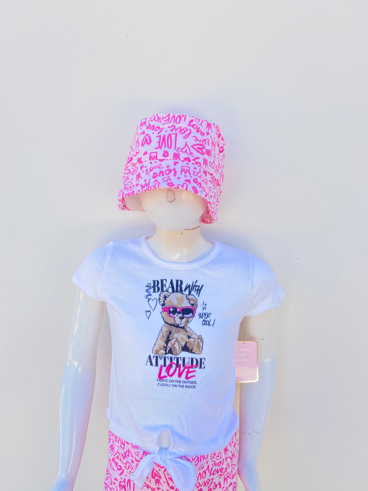Conjunto CONTACT original, blanco con rosado y estampado de oso más gorro, 3 piezas.