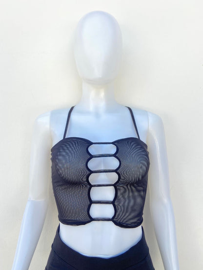 Top, negro transparente con abiertos en frente.
