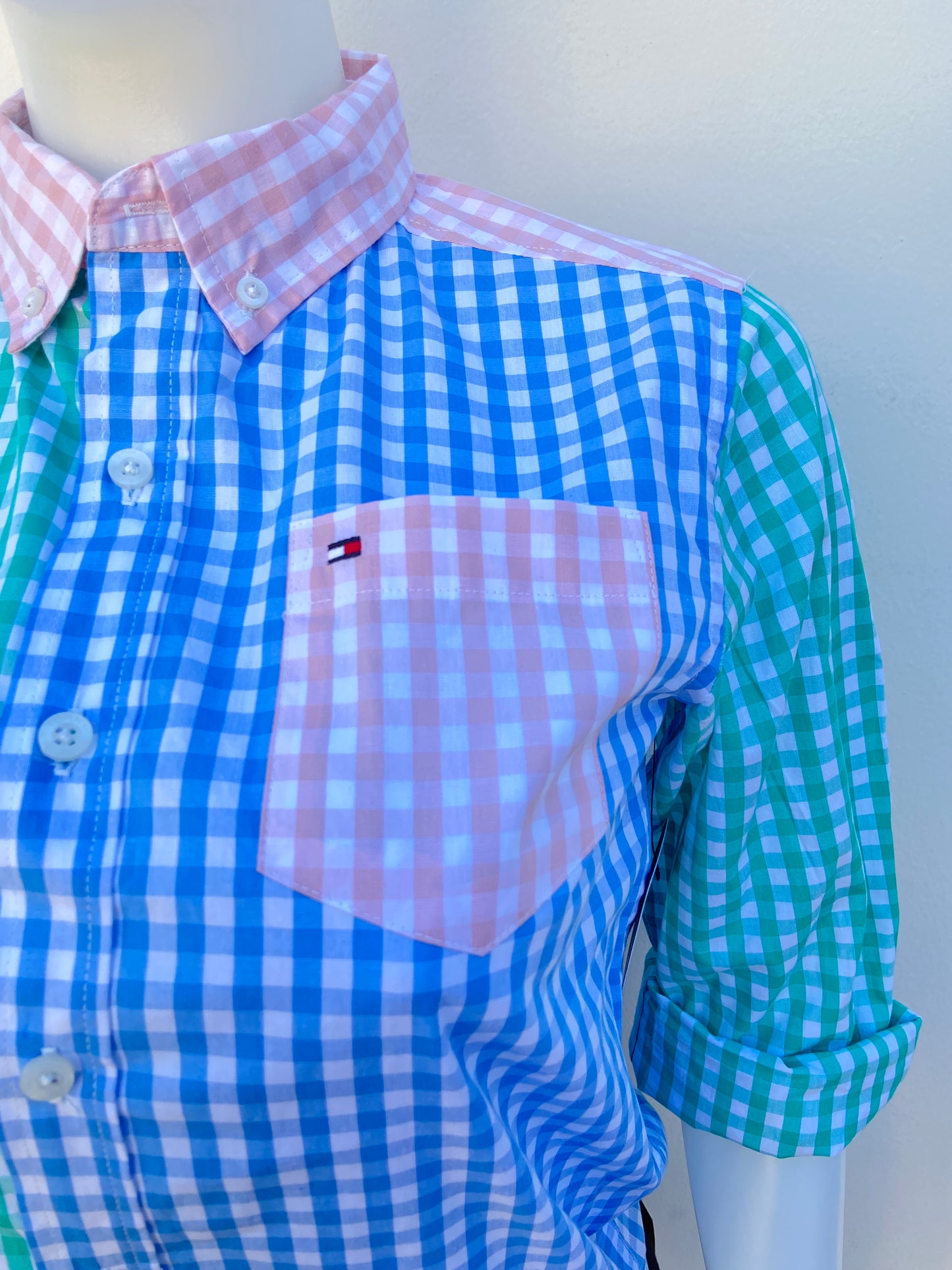 Camisa Tommy Hilfiger original azul, verde, rosado de cuadritos.