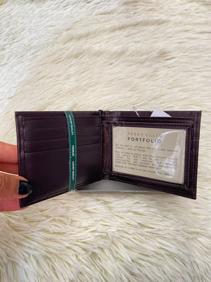 Billetera PERRY ELLIS original, Marron oscuro con varios compartimentos, PREMIUM LEATHER.