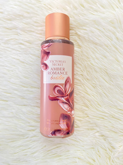 Set Victoria’s Secret original, marron con flores, crema y colonia, AMBER ROMANCE BRÍLÈE.