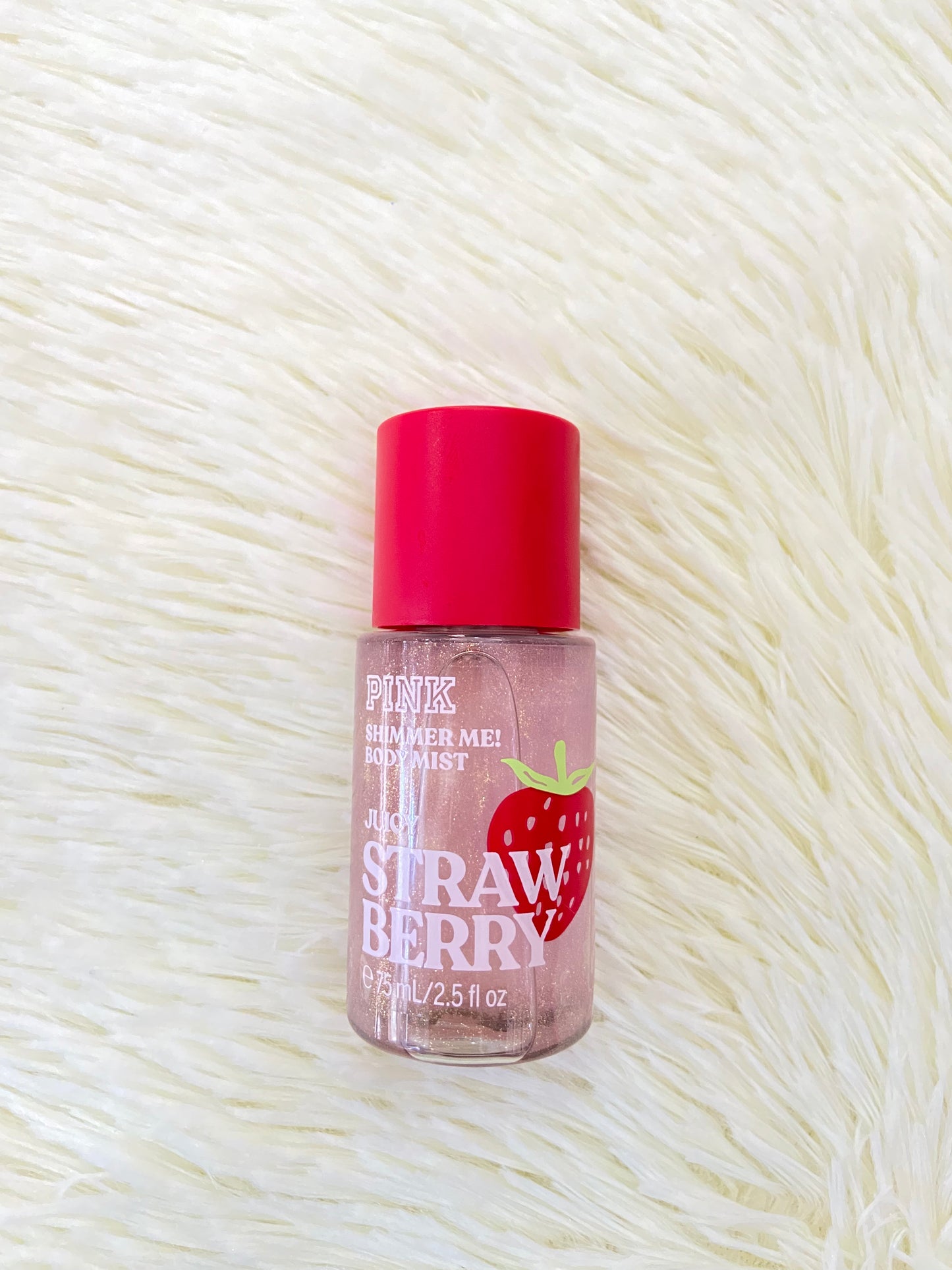 Pack PINK original, de colonia, aceite y crema minis, rojo, JUICY STRAWBERRY, con brillitos. Más el bolso