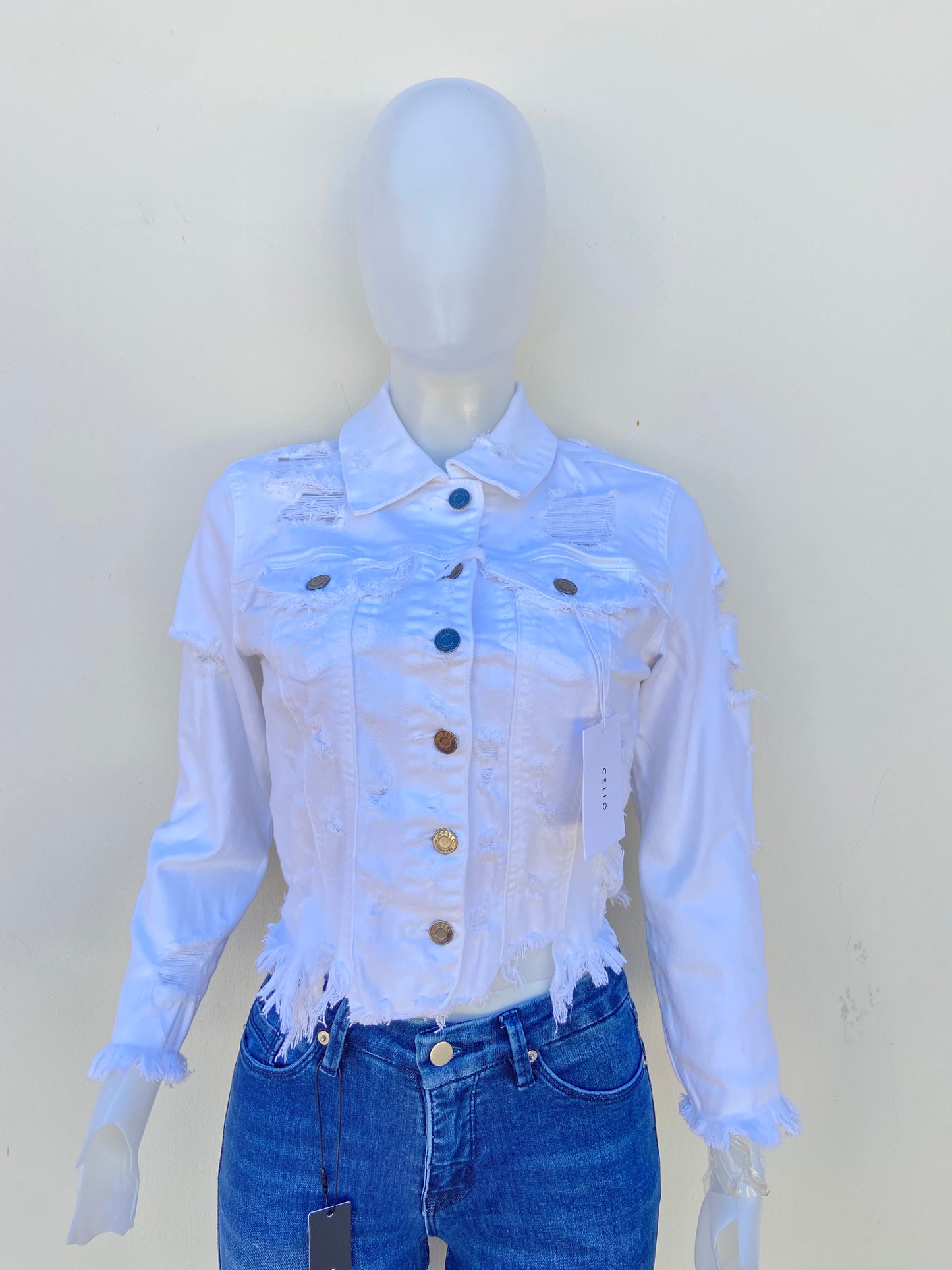Chaqueta CELLO original blanca con rasgados.