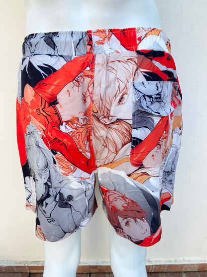 Bañador/Baggy, rojo con gris y estampado de animes.