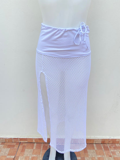 Falda salida de play, blanco con lazo ajustable.