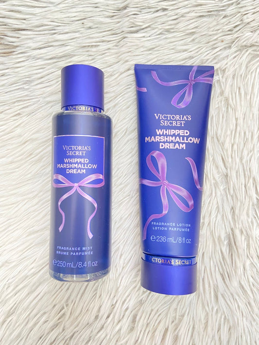 Set Victoria’s Secret original, WHIPPED MARSHMALLOW DREAM, azul marino, de colonia y crema.