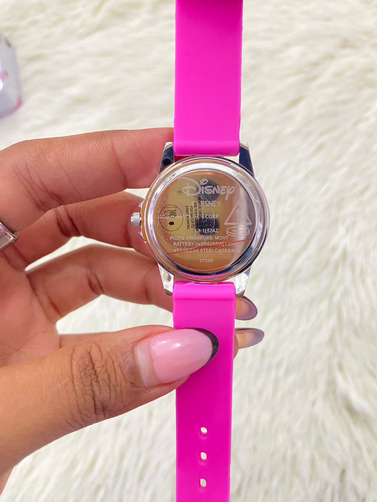 Reloj DISNEY original, rosado de MINNIE MOUSE, con estampado del personaje, 6+.