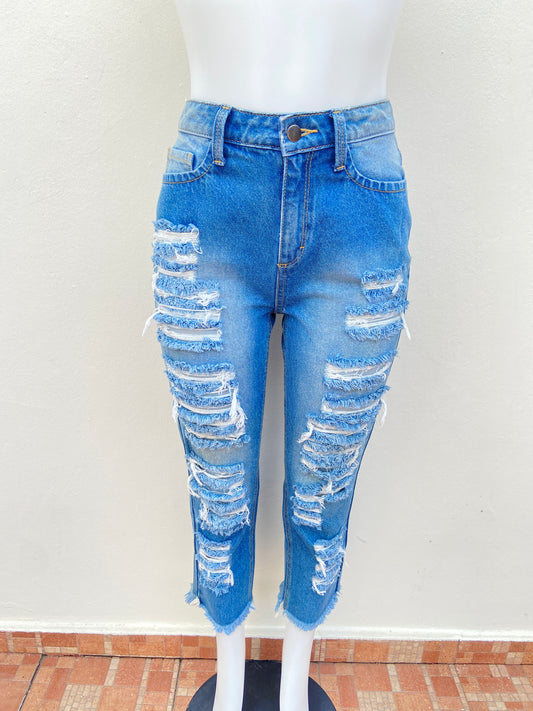 Pantalón jeans Fashion Nova original color azul con rasgados