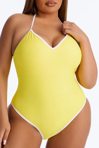 Biquini, amarillo con borde en color blanco y lazo ajustable, 1 pieza.