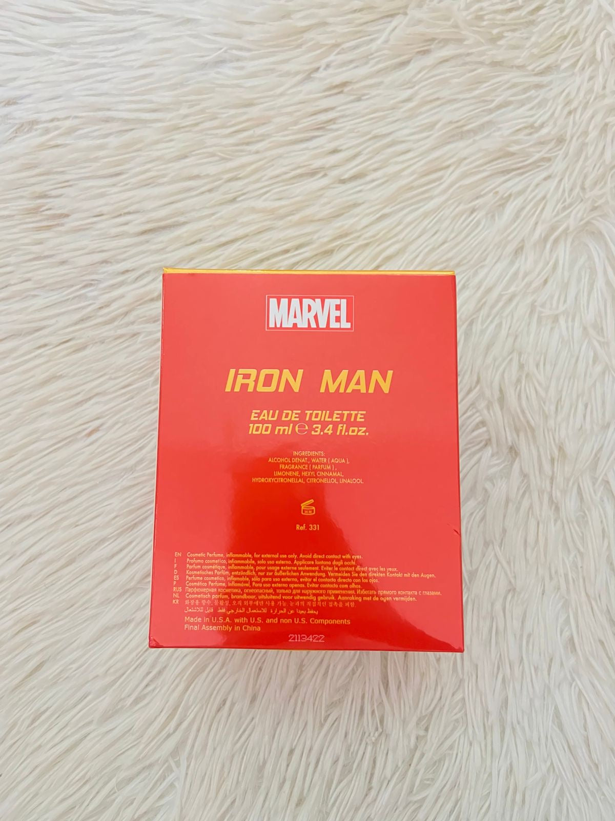 Perfume MARVEL X IRON MAN original rojo con dorado.