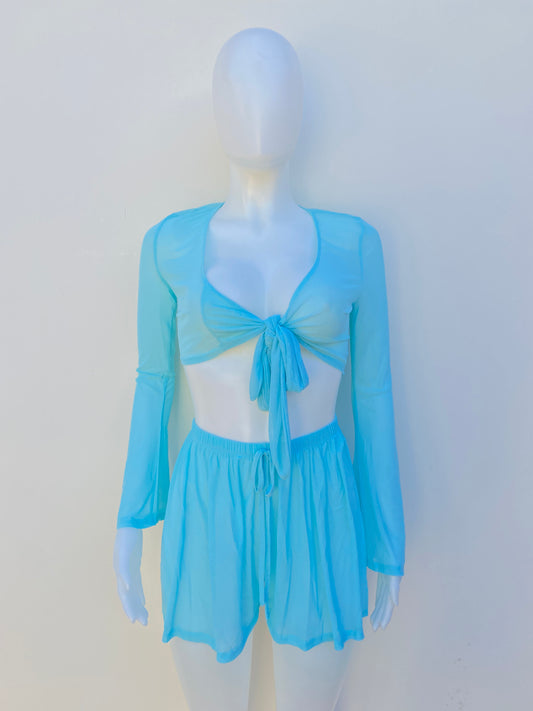 Conjunto/ salida de playa Fashion Nova original azul aqua, transparente, cover up.