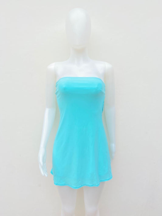 Vestido Fashion Nova Original,color aqua, strapless y lazos trasero ajustable.