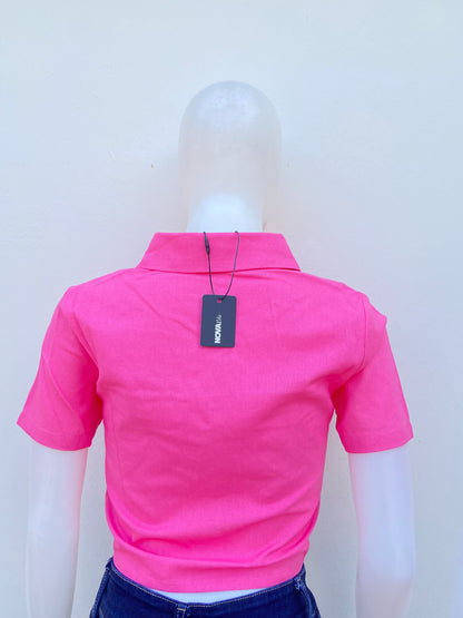 Top/ Camisa, rosada con bolsillos en frente, 20% Lino.