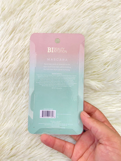Máscara de pestañas, BI BEAUTY INTUITION, rosado con verde, SMUDGE PROOF.