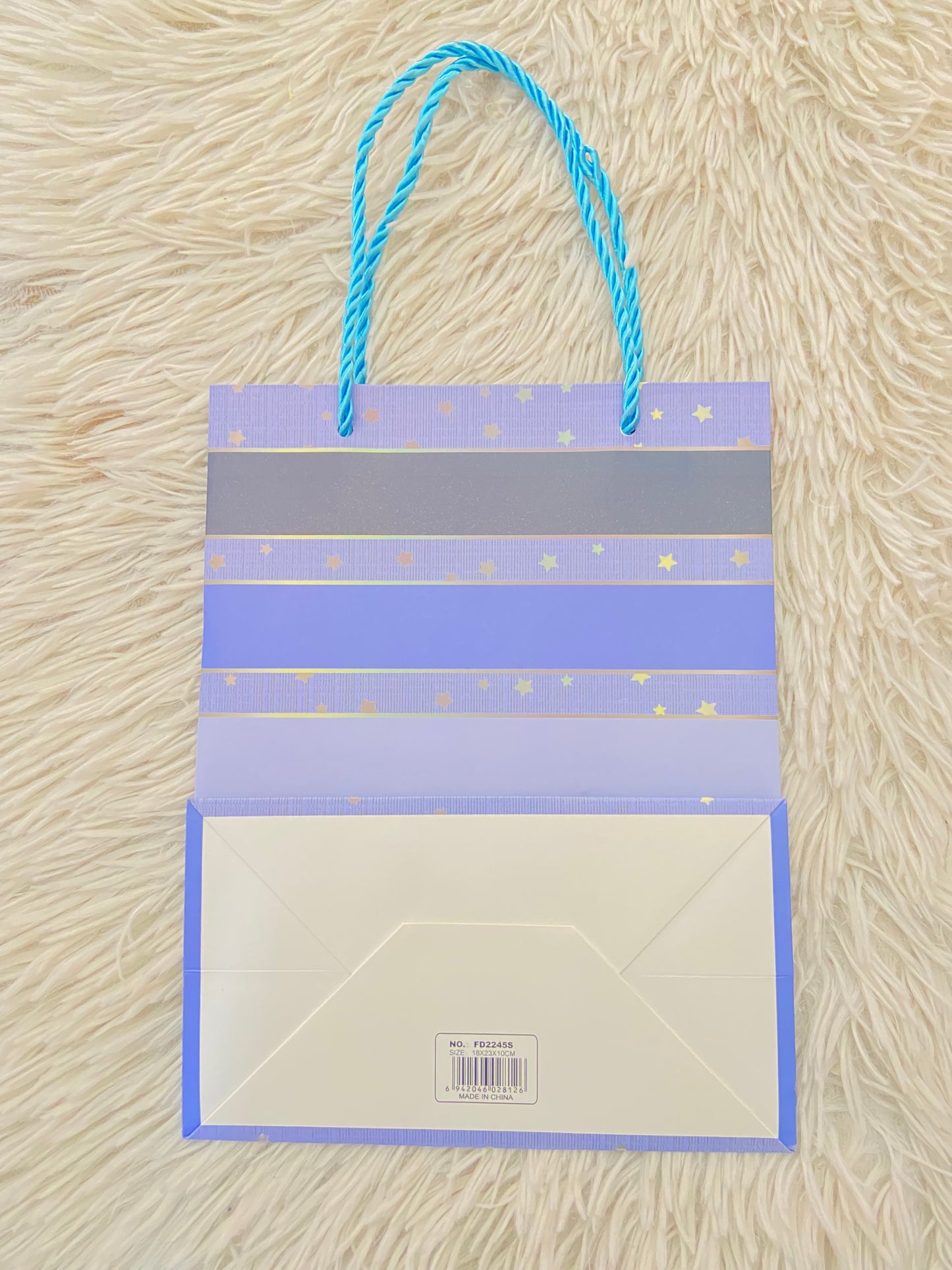 Shopping, azul con rayas en color azul y estrellas plateadas, PEQUEÑO.