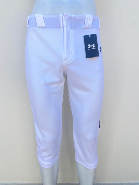 Pantalón Under Armour original, en blanco, con la marca en la parte trasera y delantera.