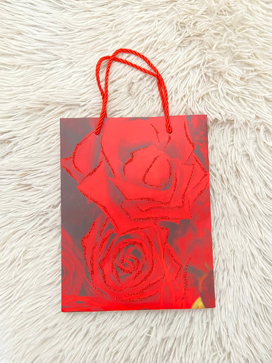 Shopping, rojo con estampado de rosas, PEQUEÑO.