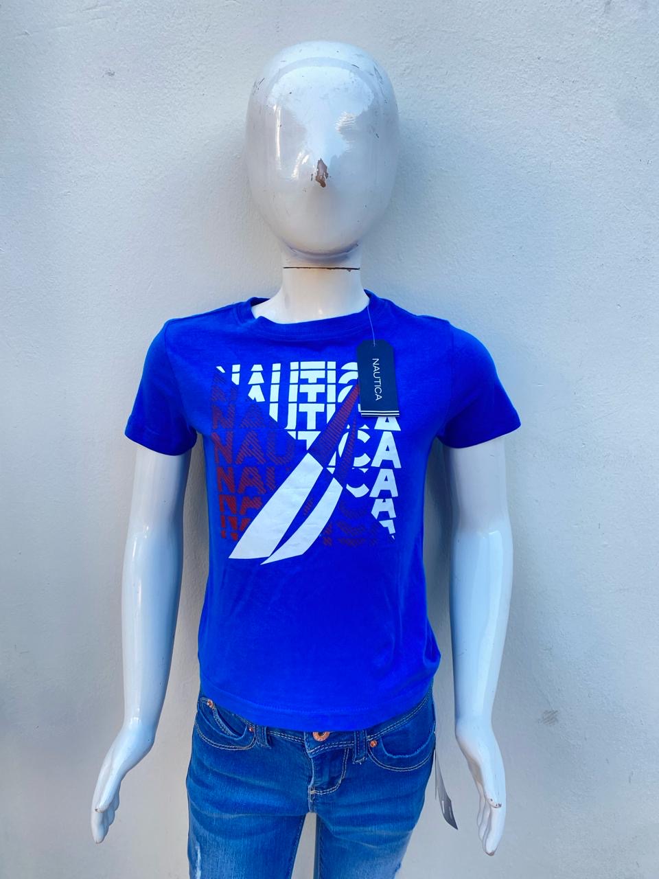 T-shirt Nautica original, azul con logotipo de la marca en blanco y rojo.