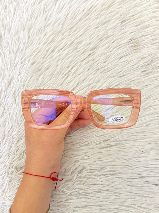Lentes en color rosadito claro transparente y micas azul claras